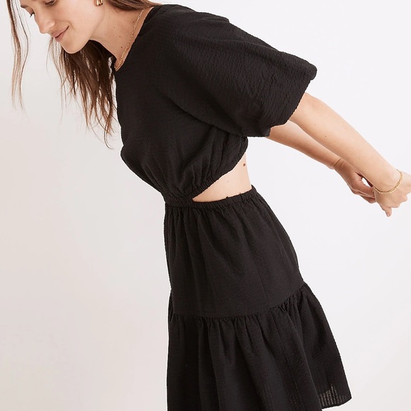 Madewell Seersucker Puff-Sleeve Cutout Mini Dress - Picture 2 of 7